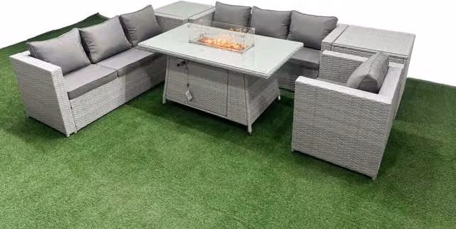 Fimous 7 Seat PE Rattan Lounge Sofa Set for your Garden in Light Grey