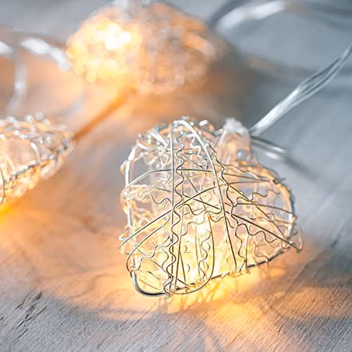 Lights4fun Silver Metal Mesh Heart Shaped Plug in Fairy String Lights with 20 Warm White LEDs – 1
