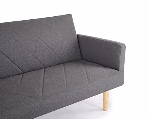 Home Detail Robbie 3 Seater Click Clack Sofa Bed with Geometric Fabric and Wooden Legs in Grey, Blue or Black – 4