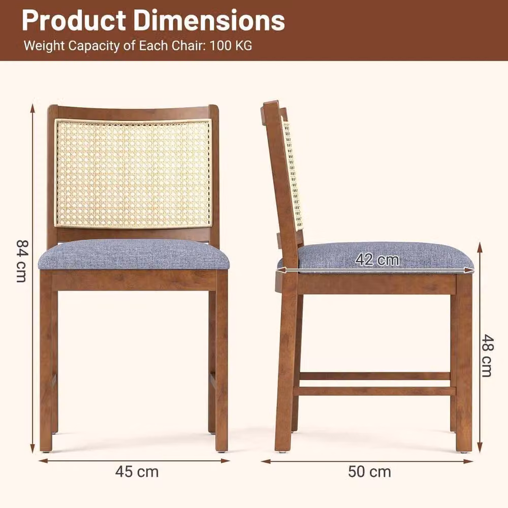 FORGEVIO Mid-Century Wooden Upholstered Kitchen Chairs in Brown Linen Fabric – 2