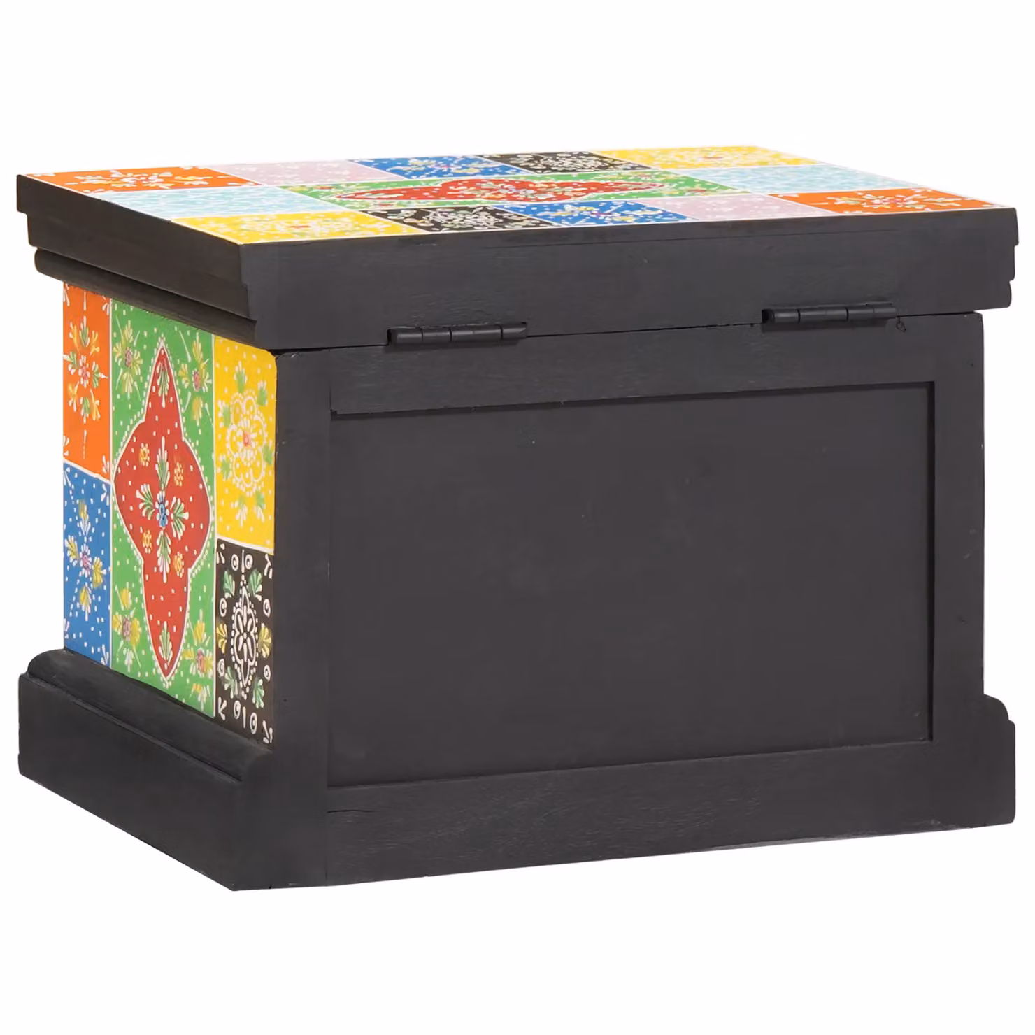 Berkfield Home Multicolour Floral Mango Wood Storage Box W: 40 cm, D: 30 cm, H: 30 cm – 4