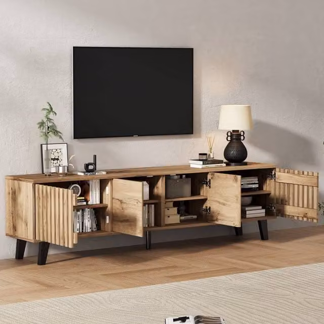BTM Vintage Wood TV Stand in Brown with 4 Doors, W: 180 cm, D: 40 cm, H: 55 cm – 1