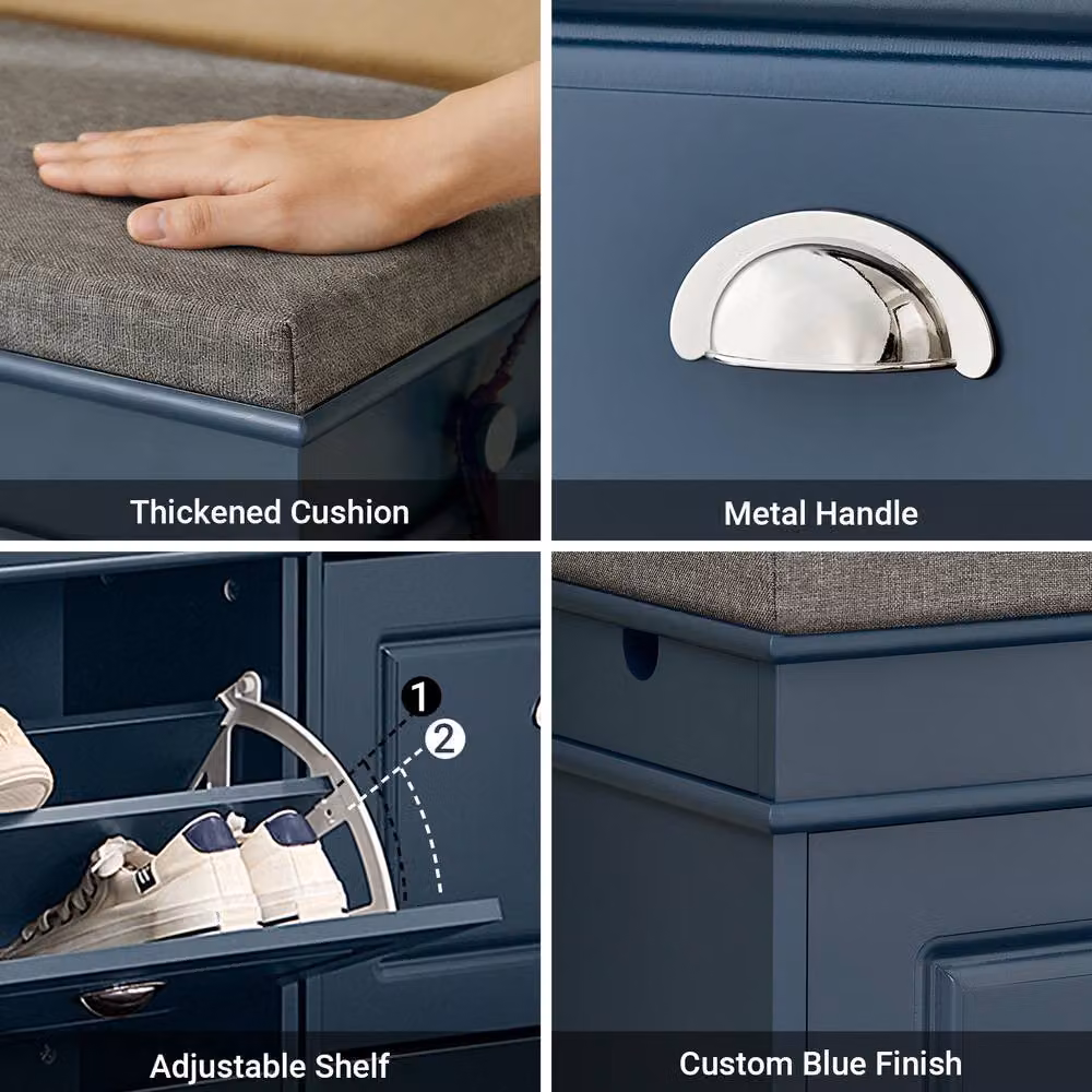 SoBuy Slim Entrance Shoe Cabinet with Flip-Down Storage in Dark Blue – 4