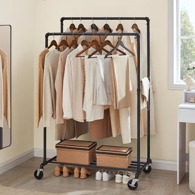 SONGMICS Metal Rolling Clothes Rack and Organiser in Black