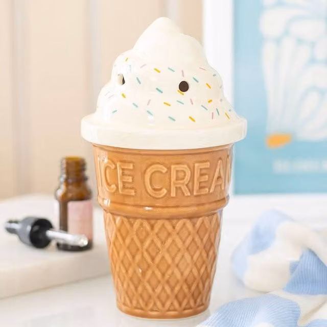 Uniqueful Multicolour Ceramic Ice Cream Cone Oil Burner for Tealights