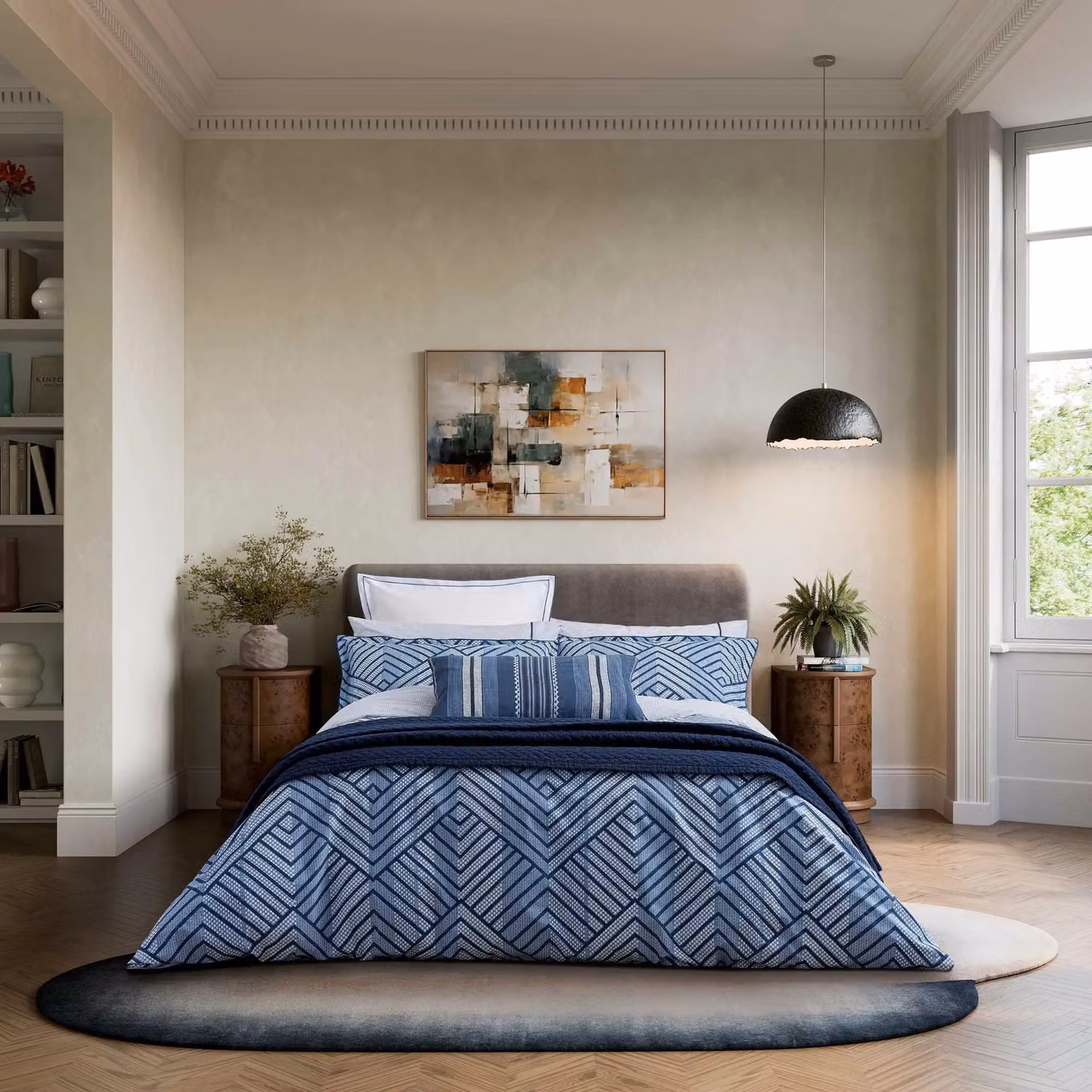 Bedeck of Belfast Kayah Single Duvet Cover and Pillowcase Set, Blue Striped Cotton Percale – 2