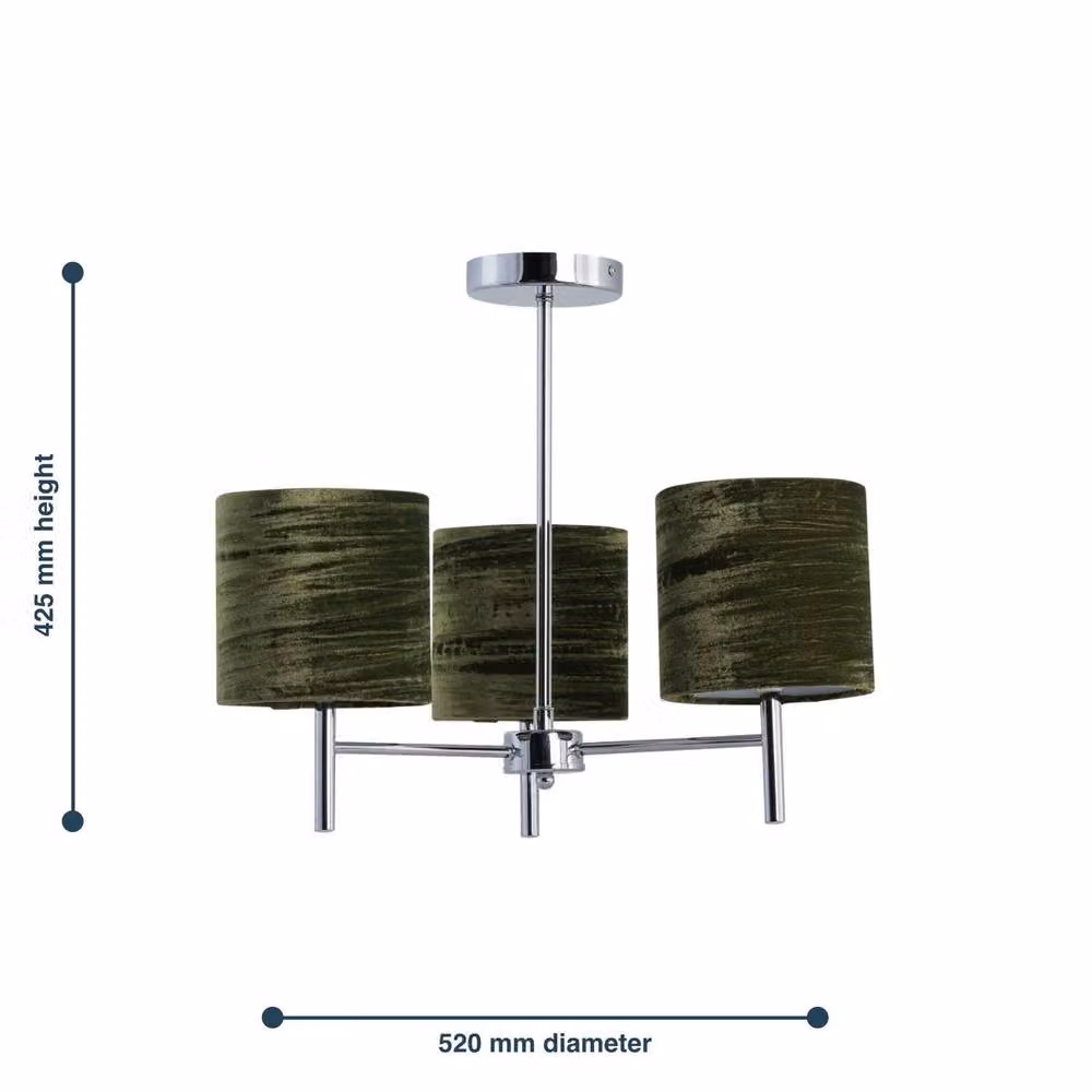 First Choice Lighting Brea Chrome 3 Light Ceiling Fitting with Green Fabric Shades – 5