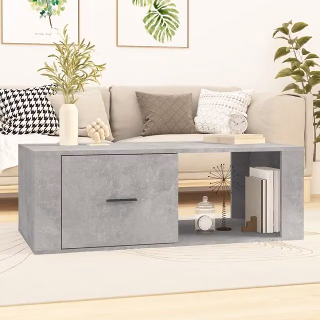 Berkfield Home Modern Rectangular Coffee Table in Concrete Grey, W/D/H: 100 x 50.5 x 35 cm