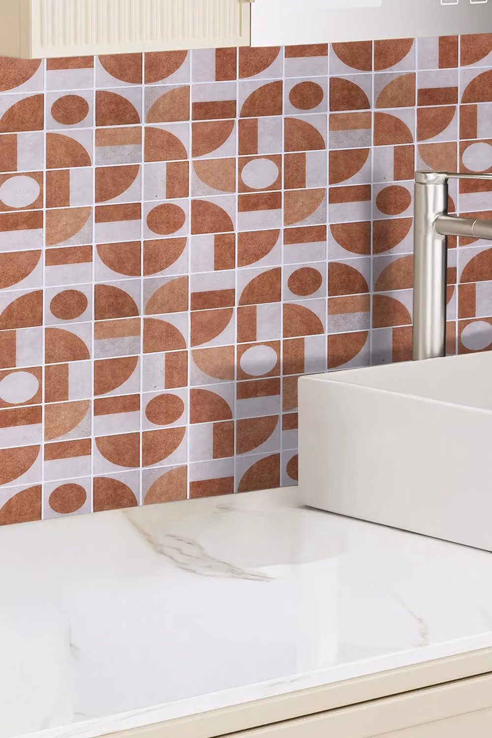Living and Home 10 Pcs Self-adhesive 3D Geometric Pattern Square Wall Tile Stickers, Brown, W/D/H: 30 x 30 x 30 mm – 2