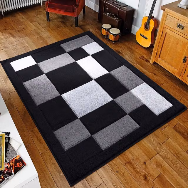 Havana Hand Carved Thick Rectangular Area Rug in Black and Grey, 150 cm