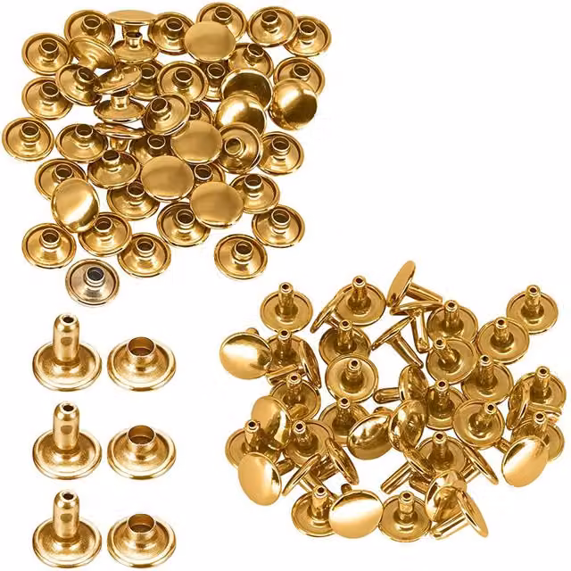 Neel Blue 4mm Double Cap Rivets, 100pcs Gold Tubular Metal Studs