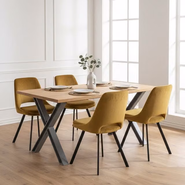 IH Design Natural Acacia Wood Live Edge Rectangular Dining Table in Brown and Black, W: 150 cm