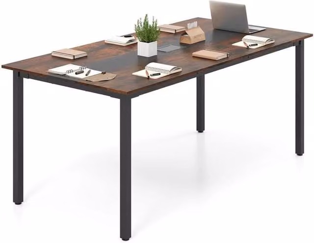 Kelvenix Rectangular Conference Room Table in Brown with Grommet and Metal Legs – 1
