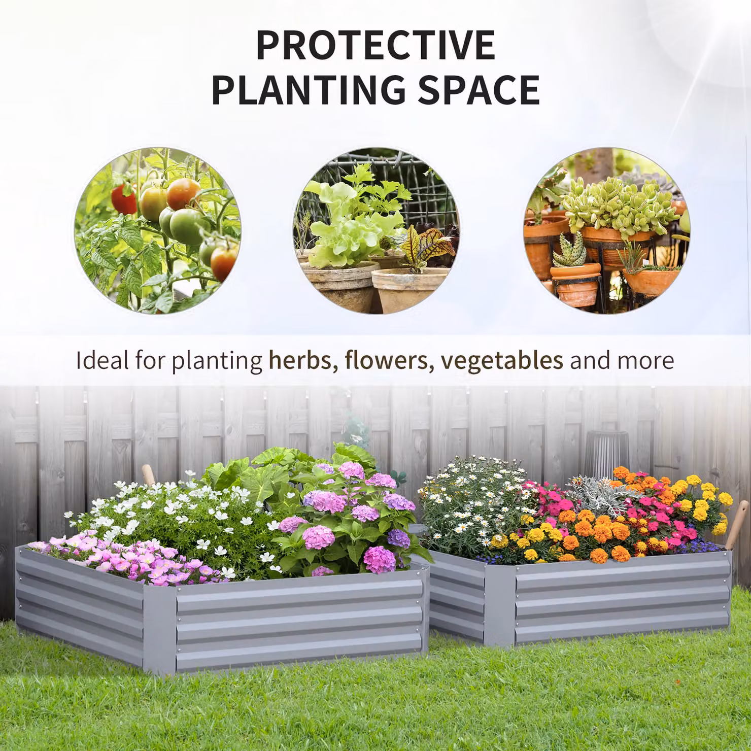 Outsunny Set of 2 Galvanised Steel Raised Garden Beds in Silver and Grey – 3