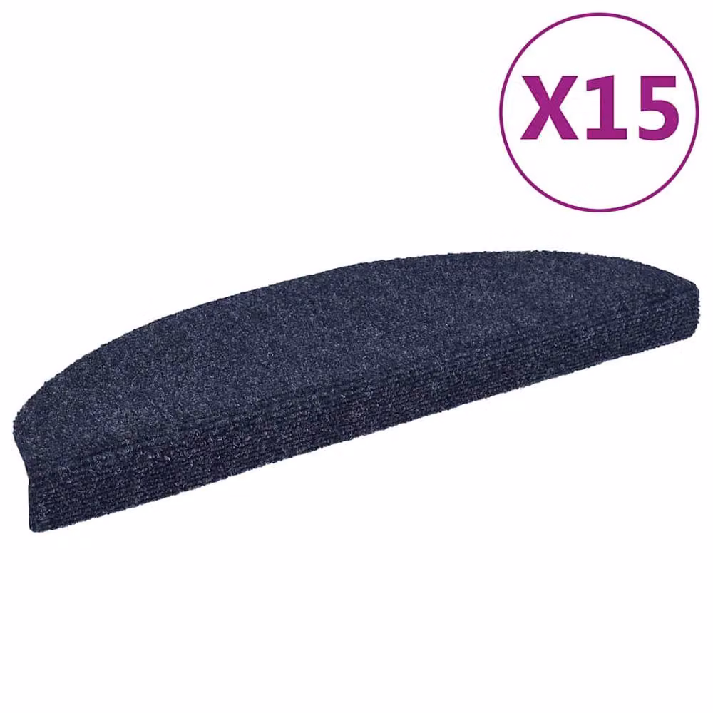 Berkfield Home 15 Piece Self-Adhesive Needle Punch Stair Mats, Blue, W/D/H: 65 x 21 x 4 cm – 2