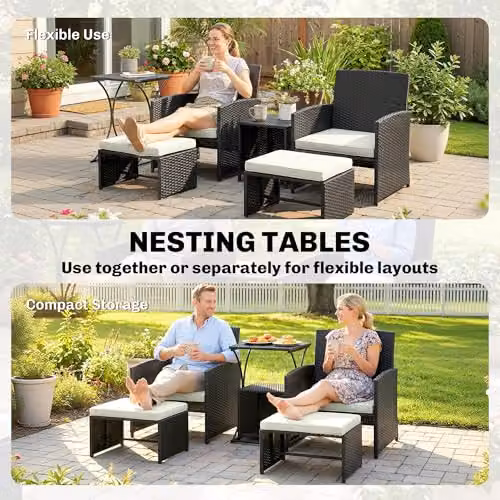 Outsunny 6 Piece L-Shape Rattan Garden Furniture Set with Upholstered Cushions and Coffee Table in Black – 4