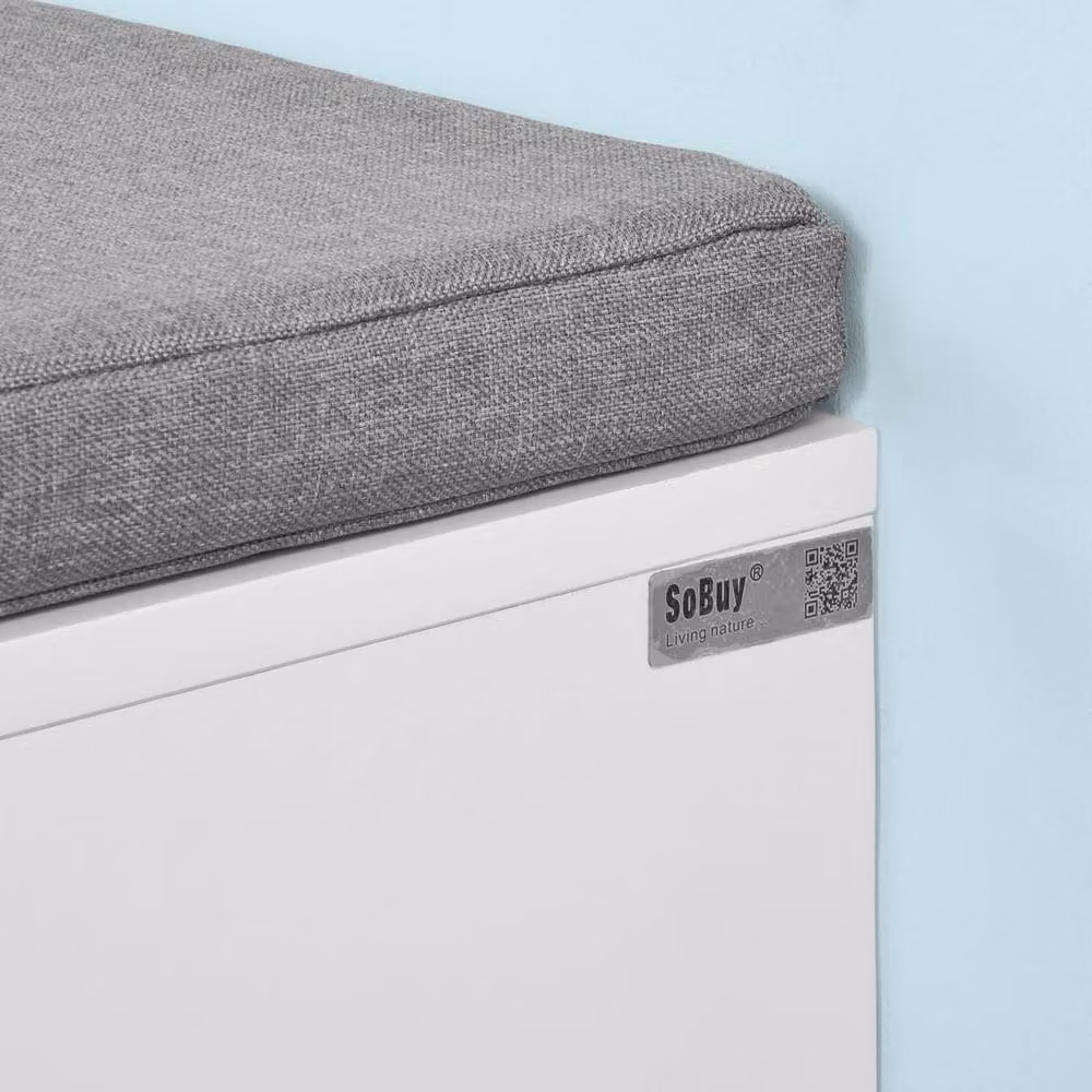 SoBuy Modern White and Grey Entrance Bench with Fabric Cushion and Shoe Rack Storage – 3