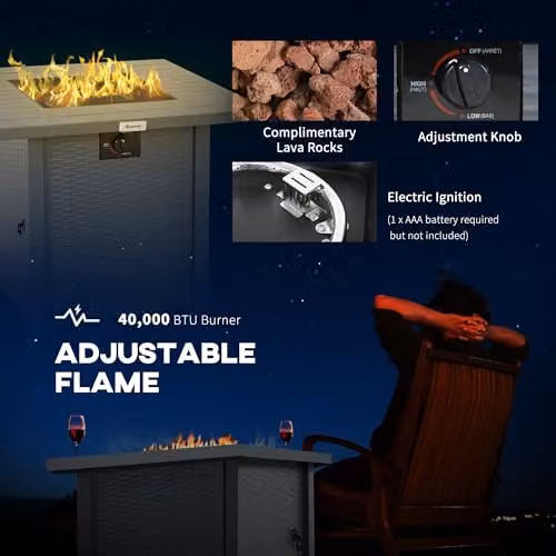 Outsunny Rattan-style Grey Propane Gas Fire Pit Table with 40,000 BTU Burner, W/D/H: 71 x 71 x 63 cm – 4