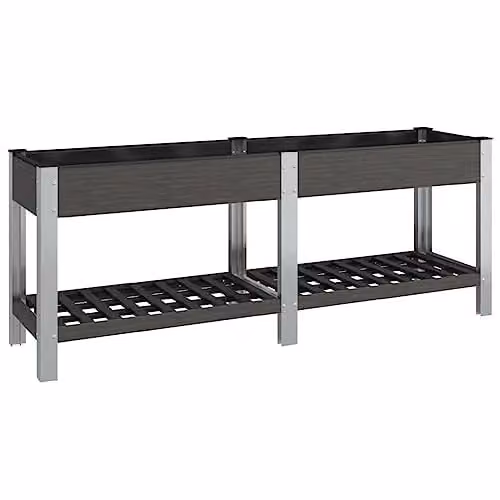 vidaXL Garden Raised Bed with Shelf, Grey WPC and Steel, W: 200 cm, D: 50 cm, H: 75 cm – 1