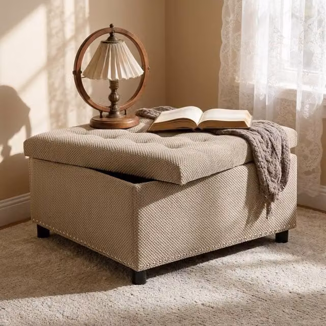 STILVORA Square Storage Ottoman with Hidden Storage in Beige – 1