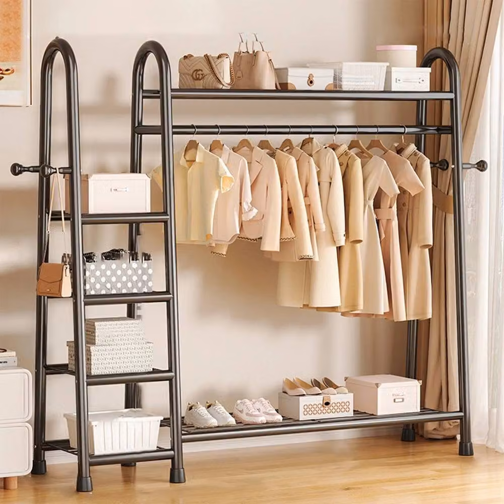 NESTLUNE Heavy Duty Double Clothes Rail Garment Storage in Matt Black, H 160 x W 50 x D 50 cm – 2