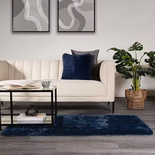 OHS Sienna Fluffy Shaggy Rug in Blue, W/D/H: 150 x 80 x 1 cm – 4
