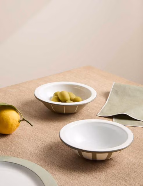 M&S x Kelly Hoppen Set of 2 Green Striped Enamel Nibble Bowls