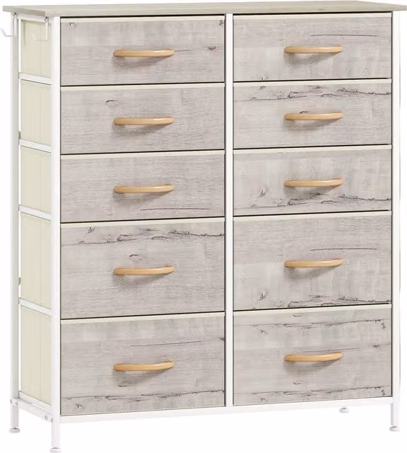 HOMCOM Chest of Ten Fabric Drawers in Brown with Metal Frame