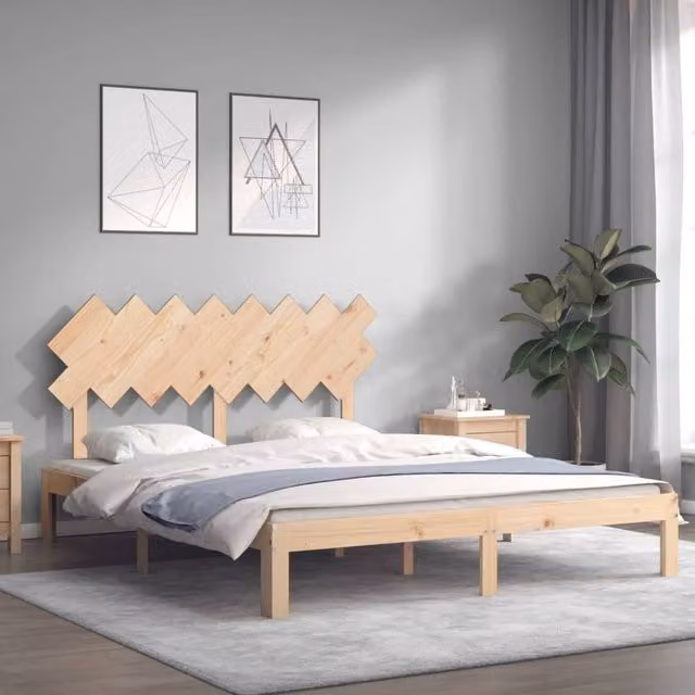 Berkfield Home Beautiful Bed Frame in Solid Pine Wood, Beige, W/D/H: 160 x 200 x 80.5 cm