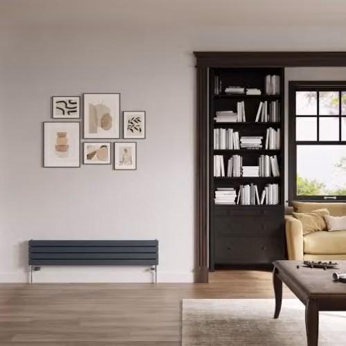 Typhoon Axis Anthracite Steel Horizontal Double Panel Designer Radiator W: 140 cm, H: 27.2 cm – 3