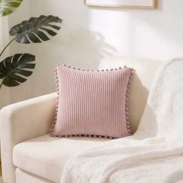 Livingandhome Pink Square Polyester Cushion Cover