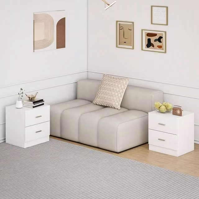 HOMCOM Set of 2 Modern White Bedside Tables with 2 Drawers