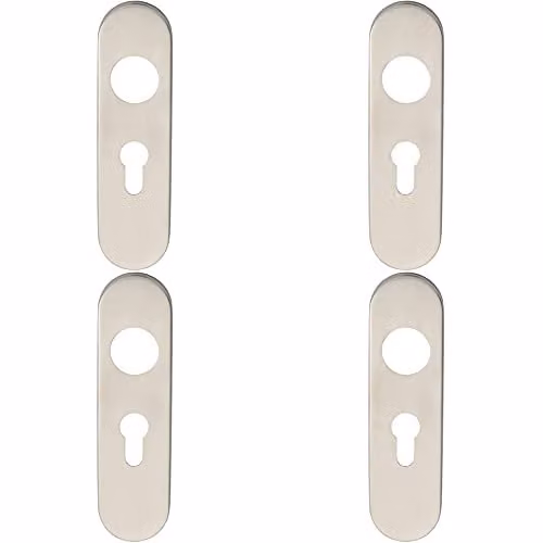 Loops 4 Pack Radius Lock Euro Cylinder Plate Covers in Brushed Silver Stainless Steel, W: 17.0 cm, H: 4.5 cm, D: 0.8 cm