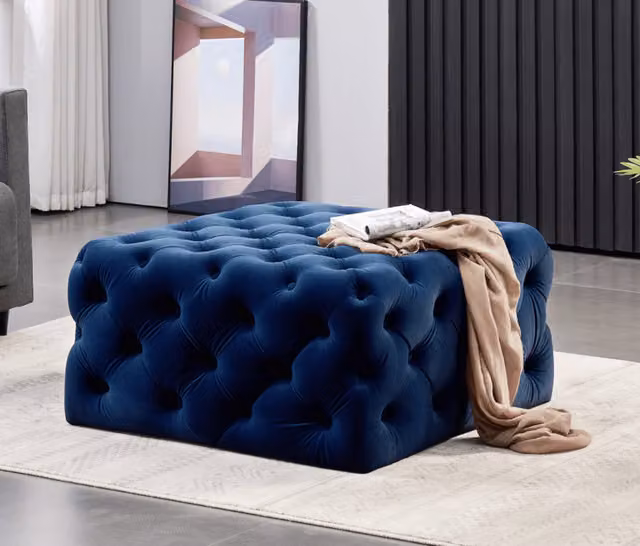 Life Interiors Melia Square LUX Velvet Pouffe in Blue