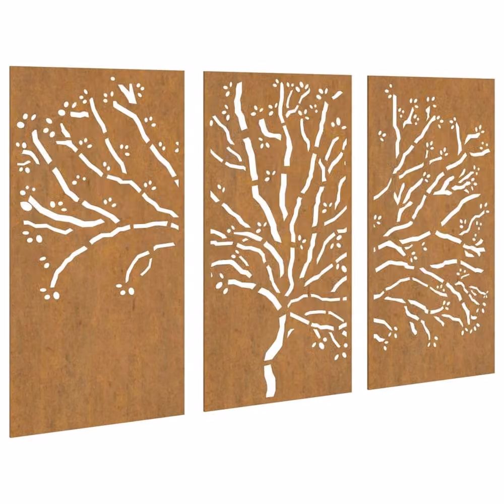 Berkfield Home Garden 3 Piece Brown Floral Metal Wall Decorations, W: 105 cm, H: 55 cm – 2