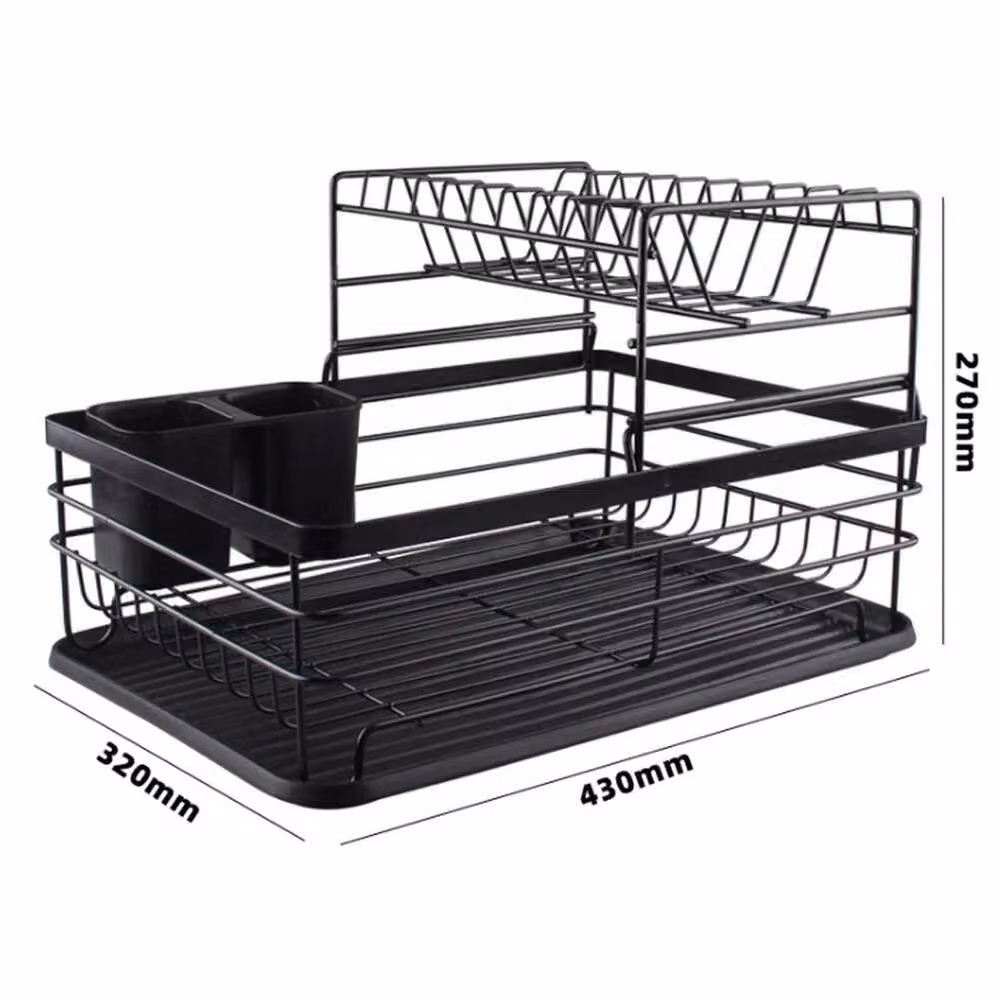 Kelvenix Double-layer Draining Bowl Rack in Black – 2