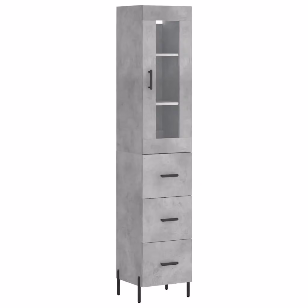 Berkfield Home Highboard in Concrete Grey with Glass Doors and Internal Shelves, H 180 x W 34.5 x D 34 cm – 2