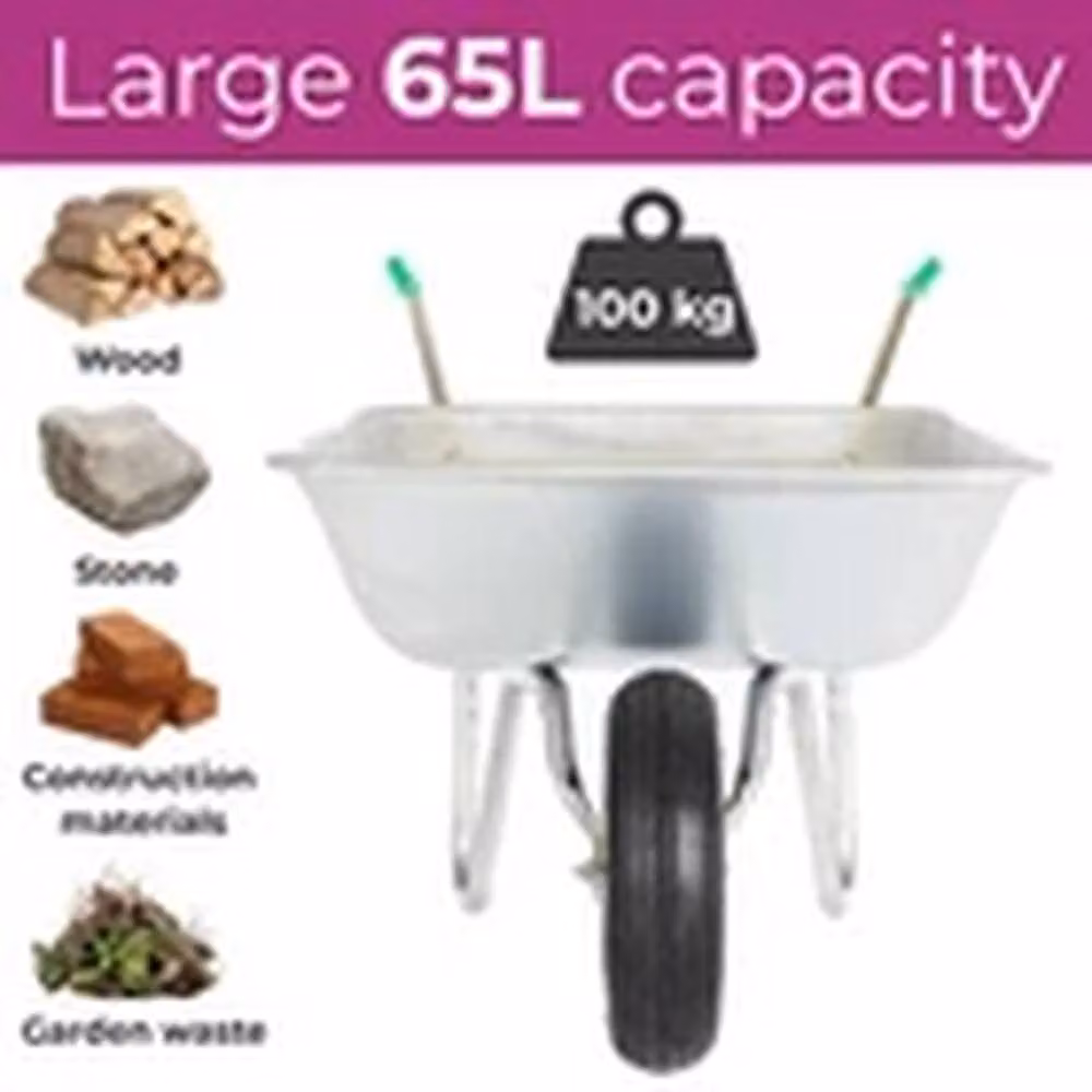 Havendro 65L Galvanised Steel Garden Wheelbarrow with Pneumatic Tyre in Silver – 2