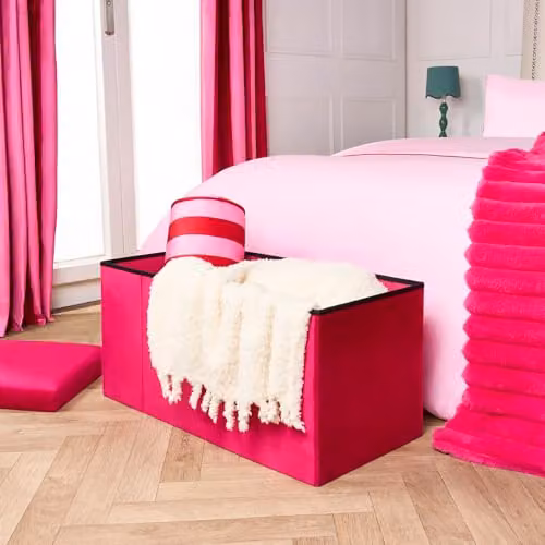 OHS Matte Velvet Rectangular Ottoman Storage Box in Pink – 2