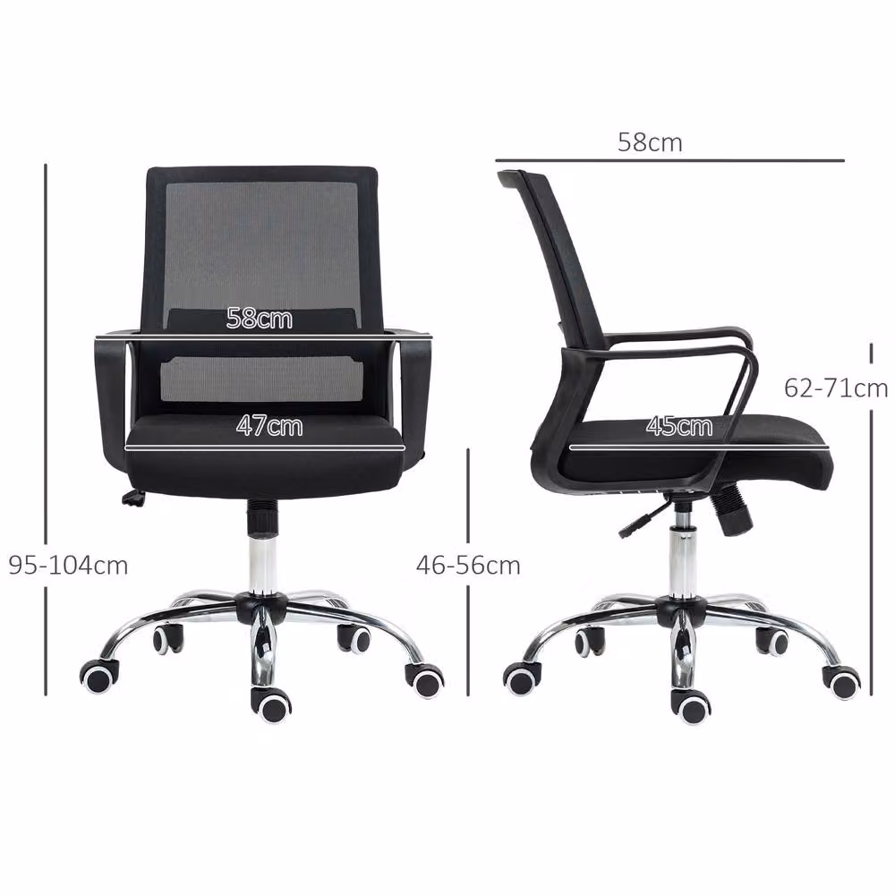 Rolipo Black Mesh Task Chair with Height Adjustment, Armrests and Swivel Castors – 3