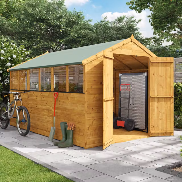 BillyOh Rustic Brown Wooden Apex Gable Shed with Windows, W/D/H: 365.76 x 365.76 x 213.36 cm