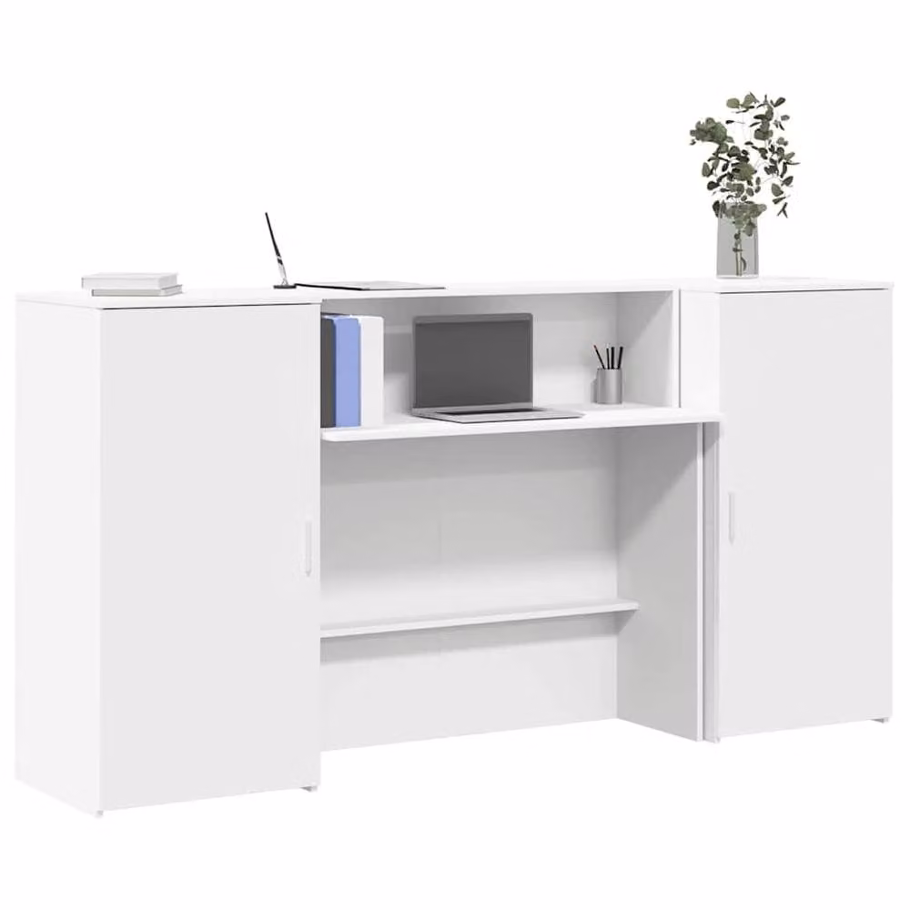 Berkfield Home White Reception Desk in Engineered Wood, W: 200 cm, D: 50 cm, H: 103.5 cm