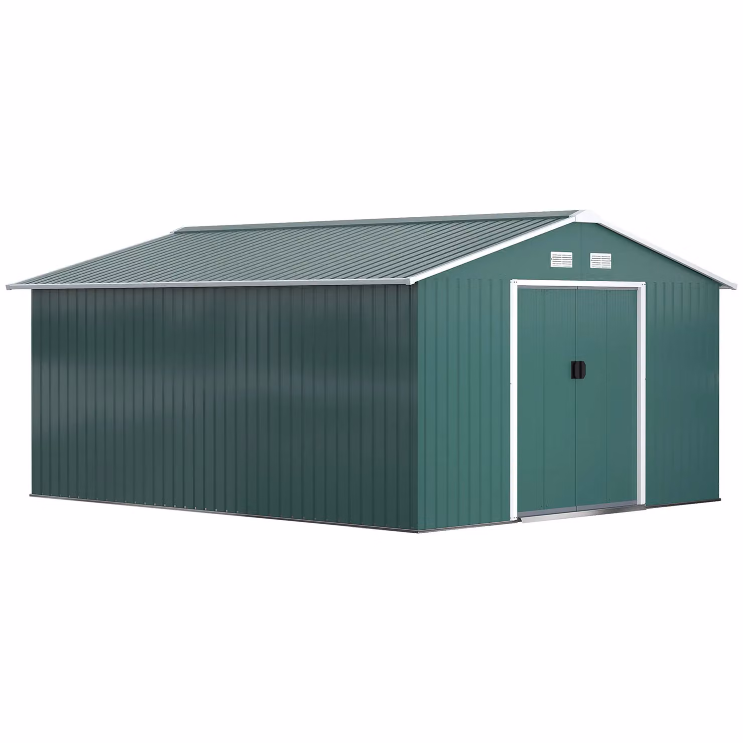 OUTSUNNY Green Galvanised Metal Outdoor Garden Storage Shed with 2 Sliding Doors, W/D/H: 374 x 200 x 200 cm – 2
