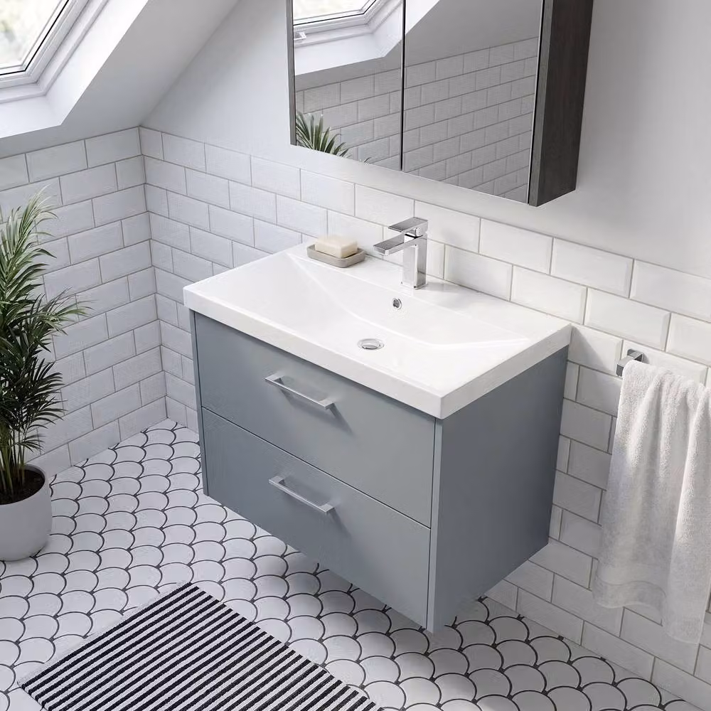 Balterley Winshill Contemporary 2 Drawer Wall Hung Vanity Basin Unit, Grey – 2
