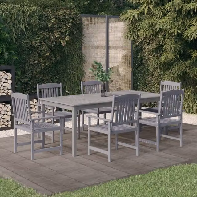 Berkfield Home 7 Piece Grey Acacia Wood Garden Dining Set