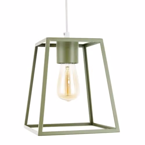 Happy Homewares Industrial Lantern Pendant Shade in Green Metal and Glass, W/D/H: 25 x 21 x 21 cm – 1
