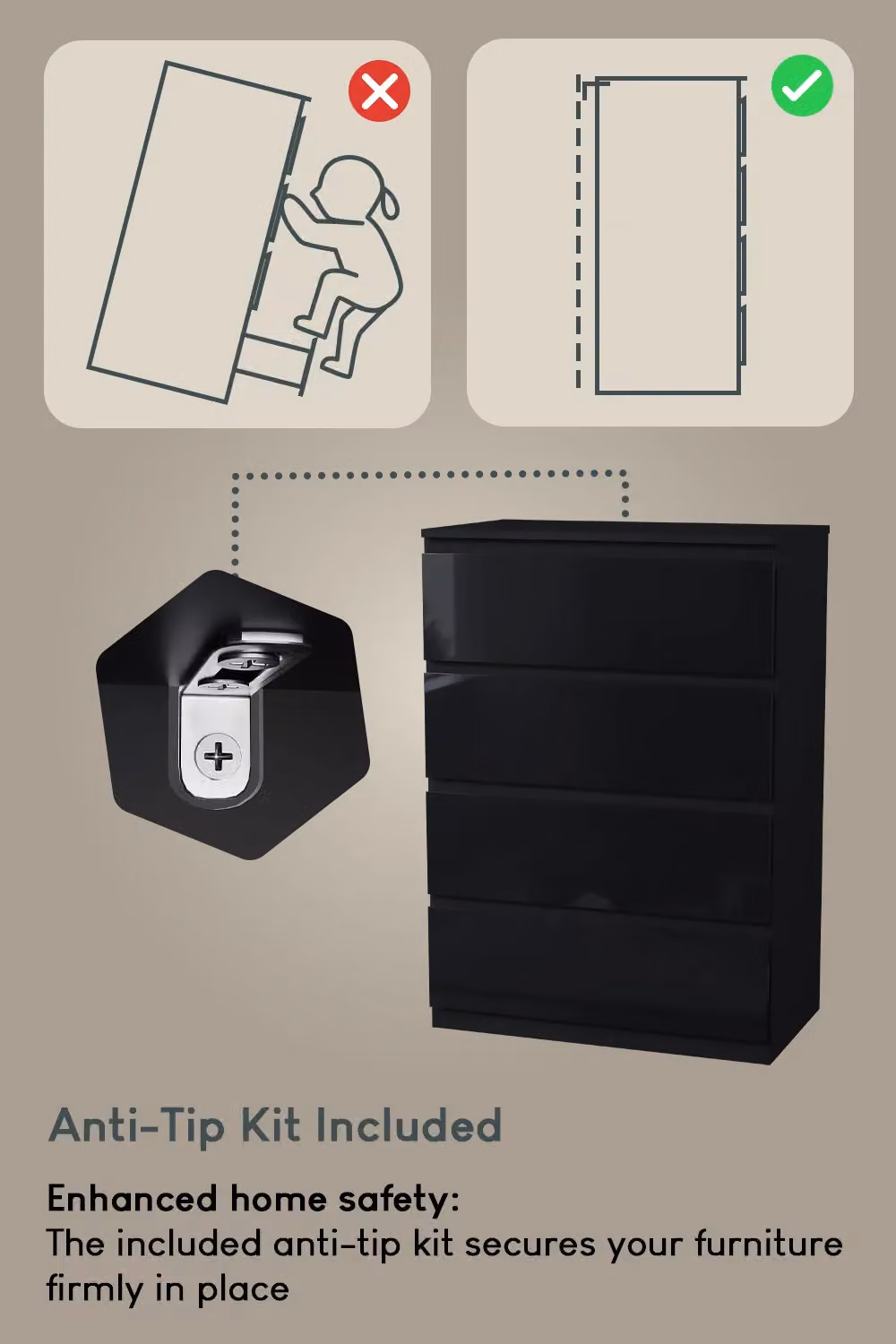 Vida Designs Glinton High Gloss 4 Drawer Chest of Drawers in Black – 4