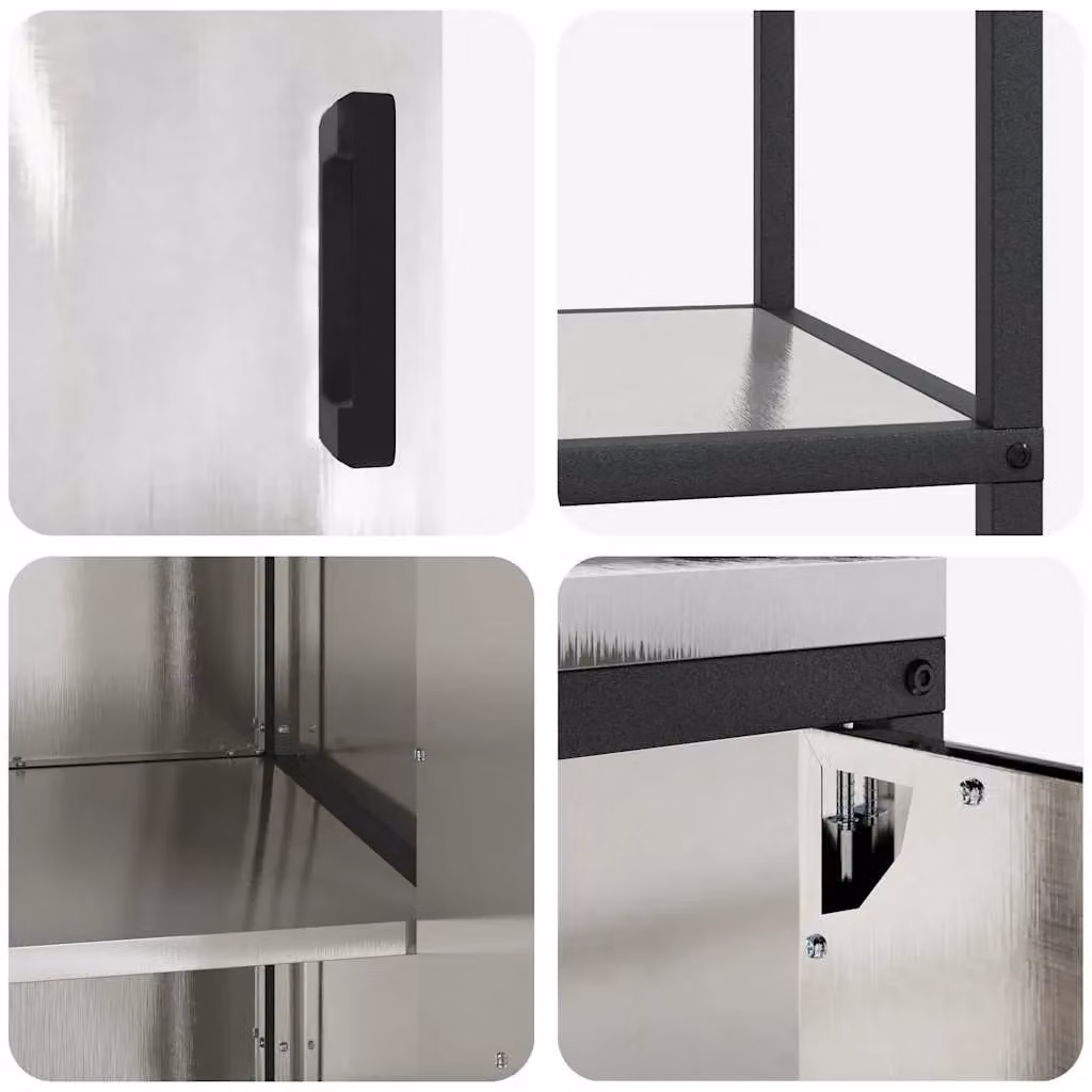 Berkfield Home 2-Piece Stainless Steel Kitchen Storage Set with Adjustable Shelves and Hinged Doors in Matt Silver – 3