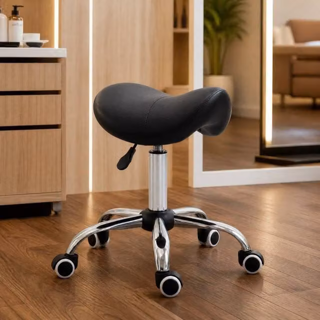 STILVORA Adjustable Salon Stool with Wheels and Synthetic Leather in Black – 1