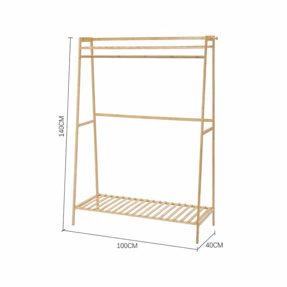 PAWNORA Classic Wooden Clothes Rail Rack in Natural Beige, W: 100 cm, H: 140 cm – 2
